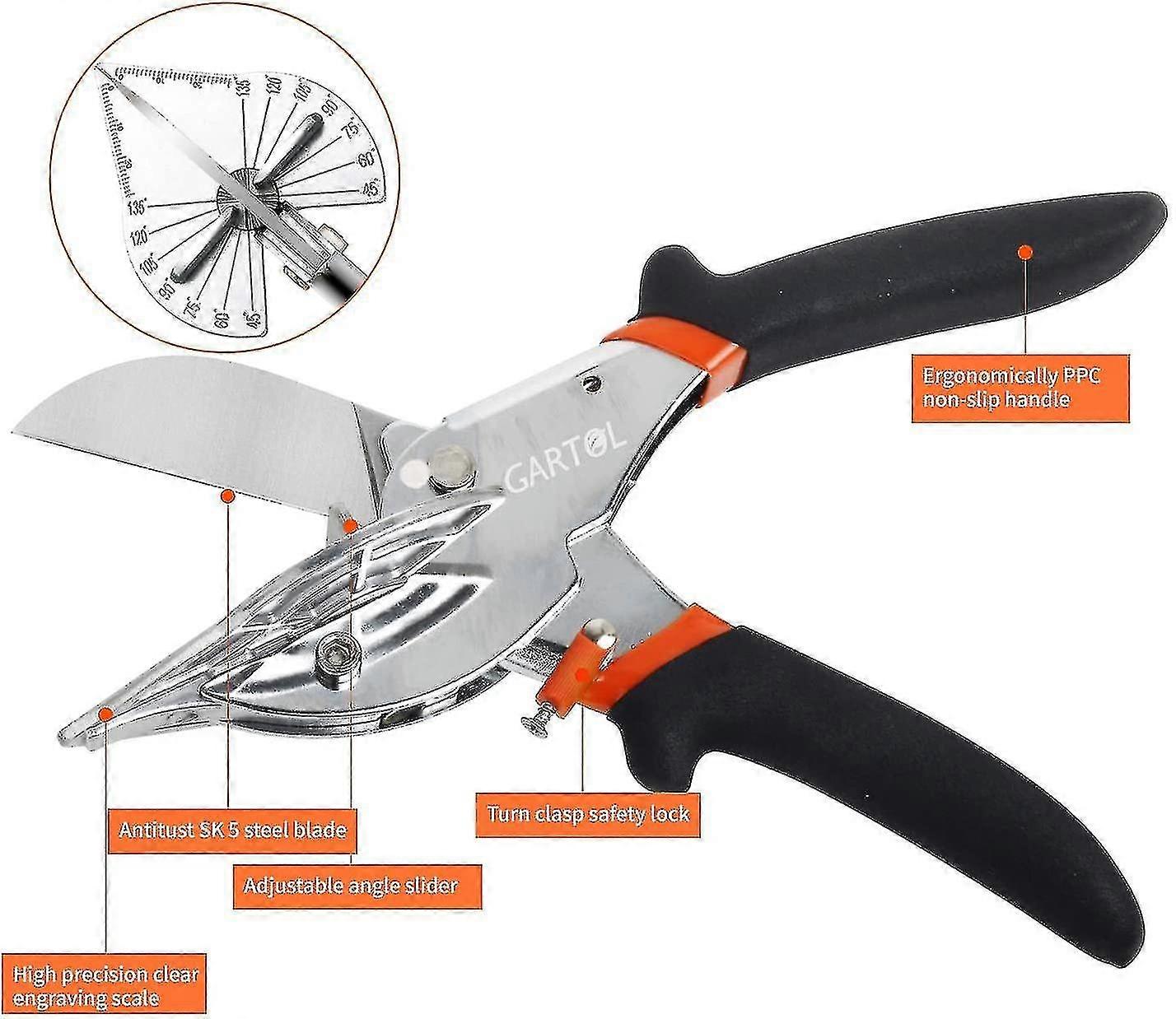 Miter Shears Multifunctional Trunking Shears For Angular Cutting Of Moulding And Trim, Adjustable At 45 To 135 Degree, Hand Tools For Cutting Soft Wo