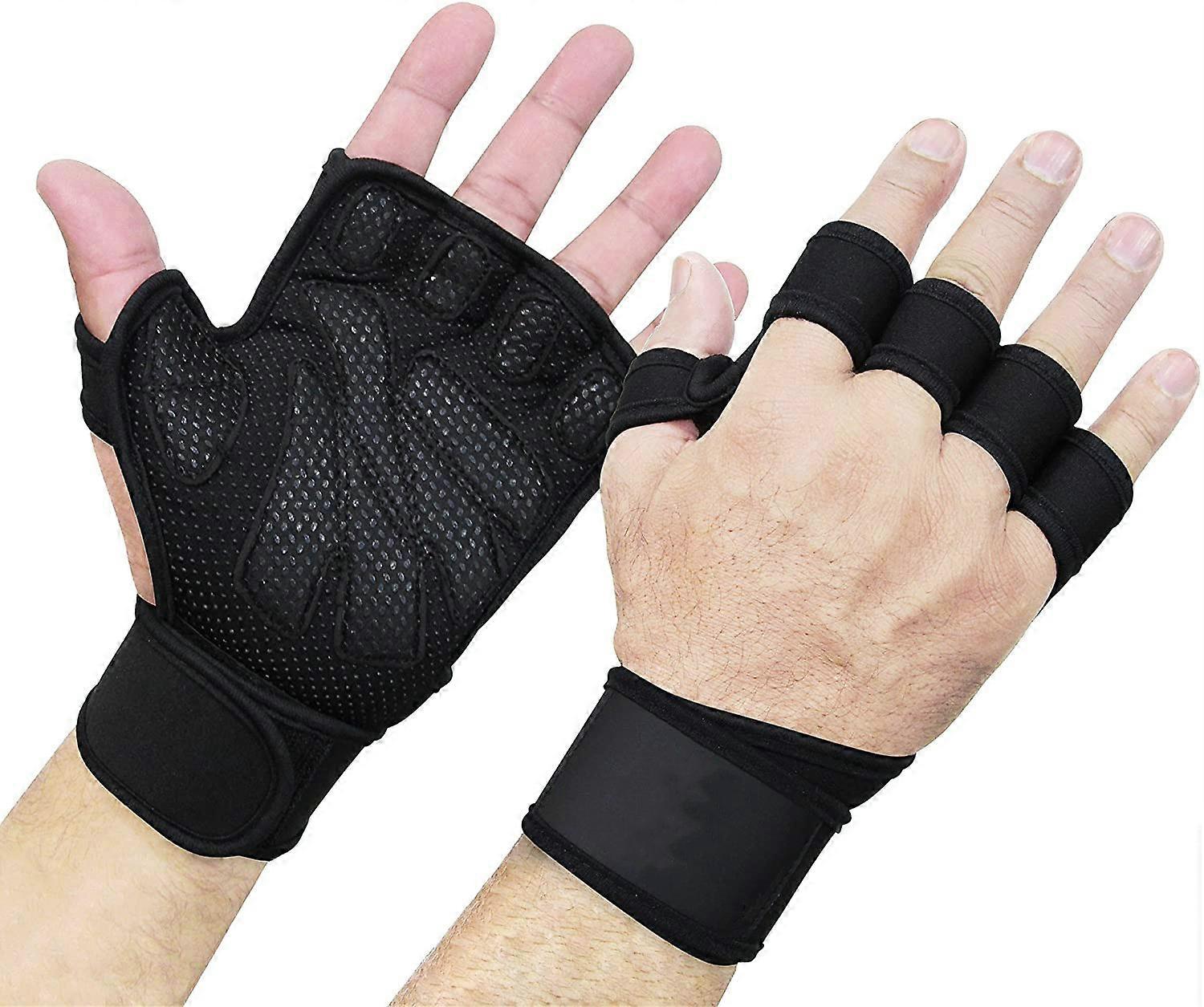 1 Pair (S) Leather Padded Sport Mitts with Wrist Wrap - Non-Slip and Ventilated - For Weightlifting, Pull-ups, Workout, Roller Skating, Women and Men