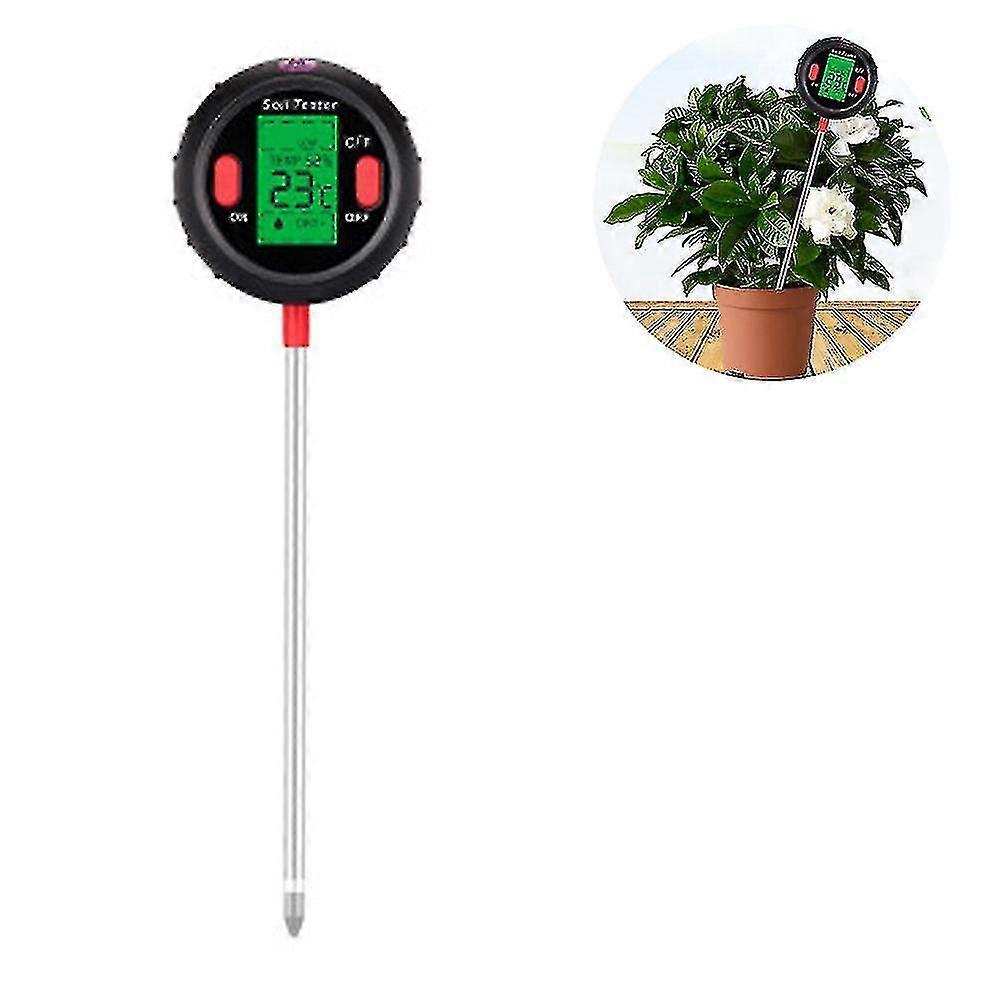 5 In 1 Soil Ph Meter Soil Moisture Monitor Lcd Display Ph Tester Temperature Sunlight Intensity Testing Tool For Plants Illumination Thermometer