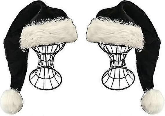 Fekete Mikulás kalap - Felnőttek Deluxe Fekete-fehér karácsony kalap csomag 2 db