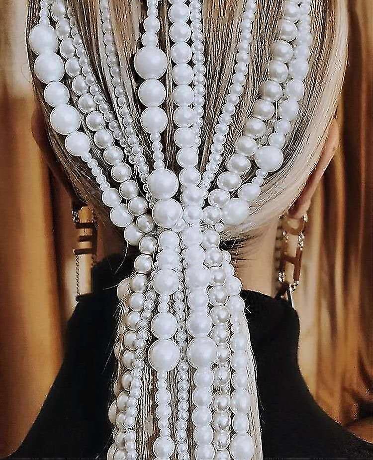 Hair Chain Pearls Tassel Multi Strand Ponytail Piece Extension Chains Wigs Chains Set With Hairpin (3pcs - 11200a1b1c1)