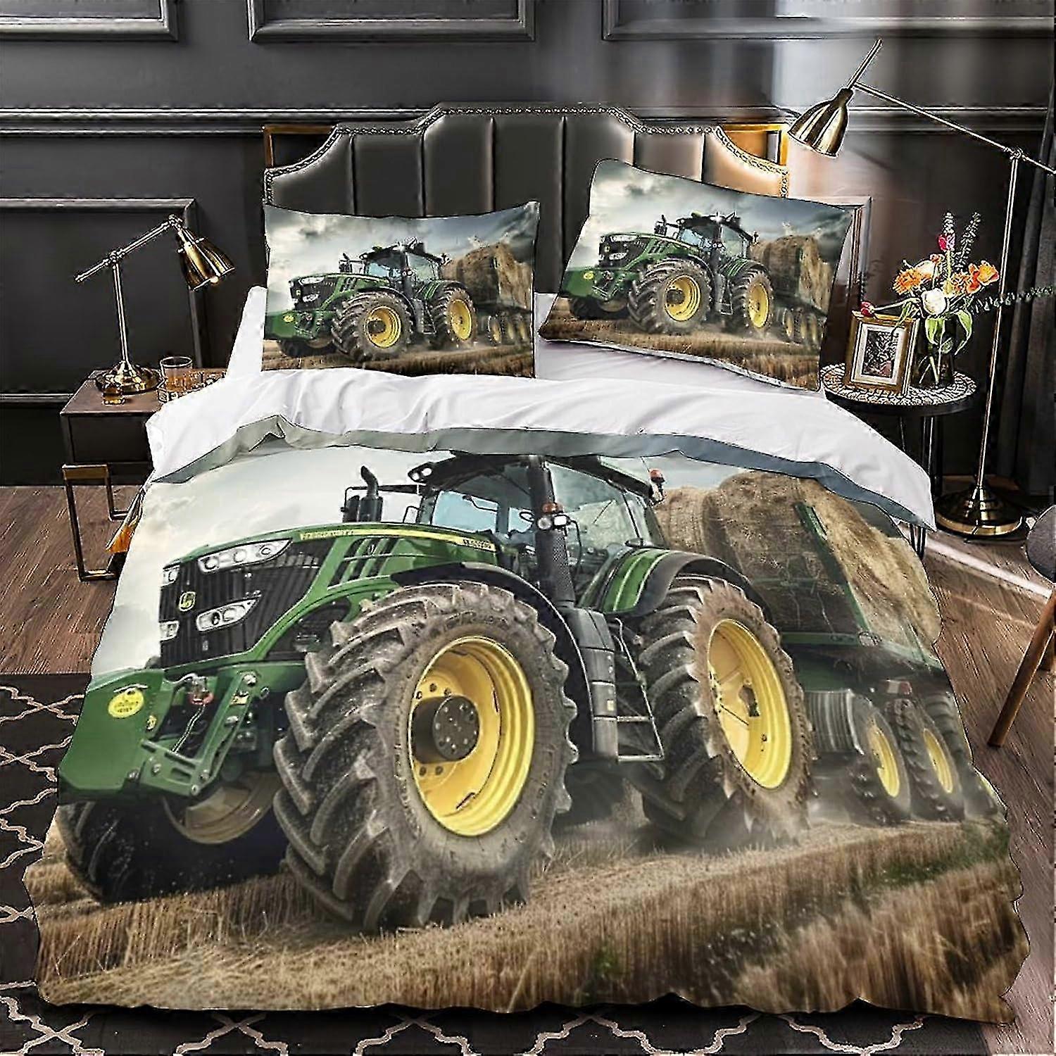 J1337 Lençóis Trator Agrícola 3D Capa de edredom, Conjuntos de cama de microfibra macia, Capas de colcha impressas com fronhas Lençóis com fecho Zipeer BBA1337