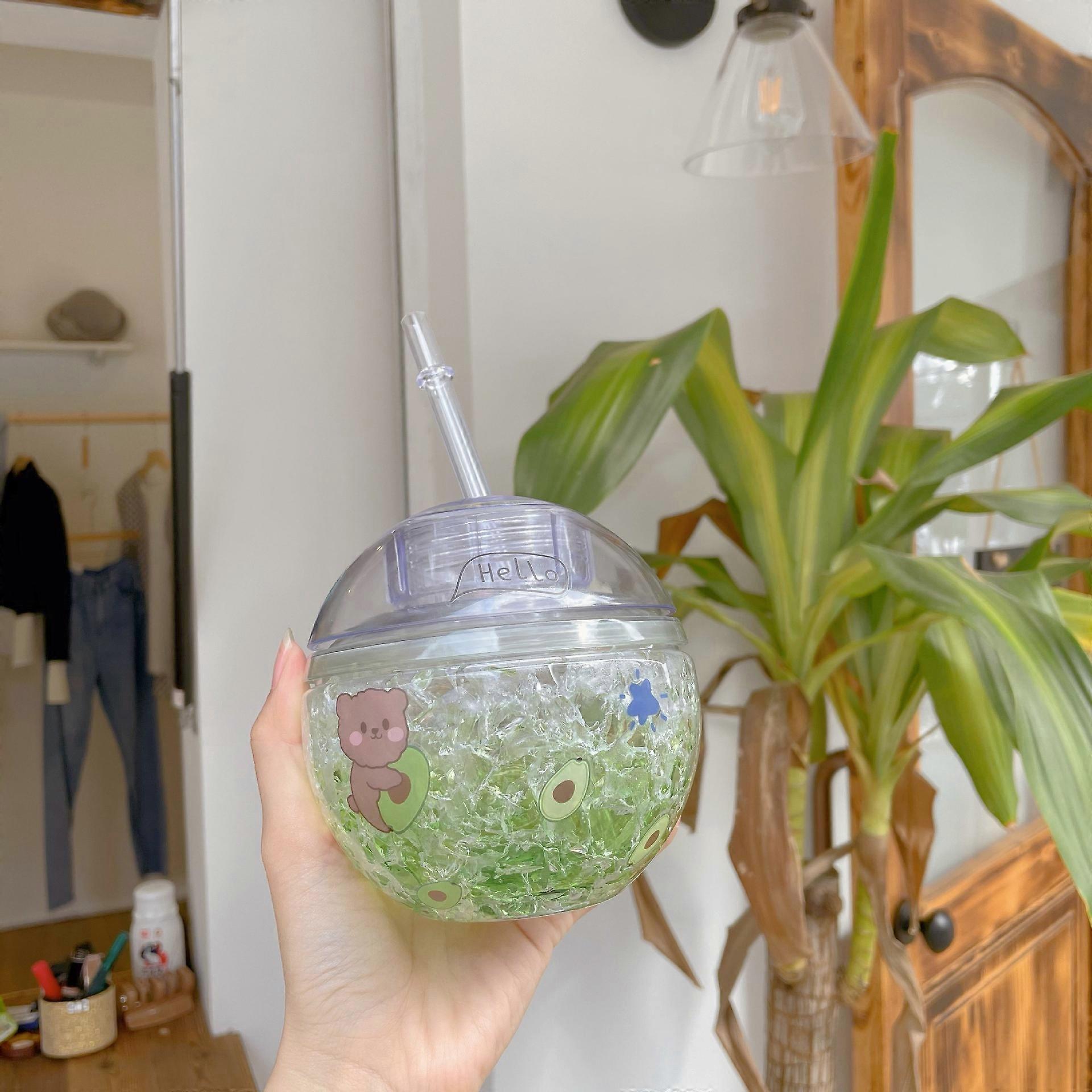 Summer New Earth Shape Outdoor Double Layer Plastic Cup Green 400ML