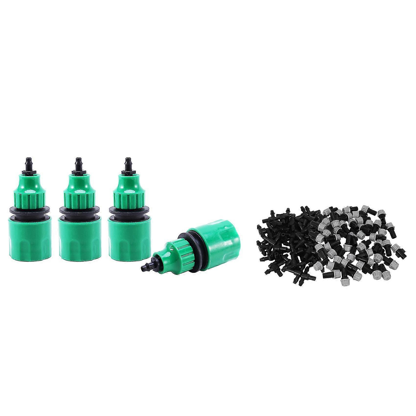 4 Pcs Garden Hose Pipe One Way Adapter & 100 Pcs Adjustable Atomization Dripper Atomization Connect