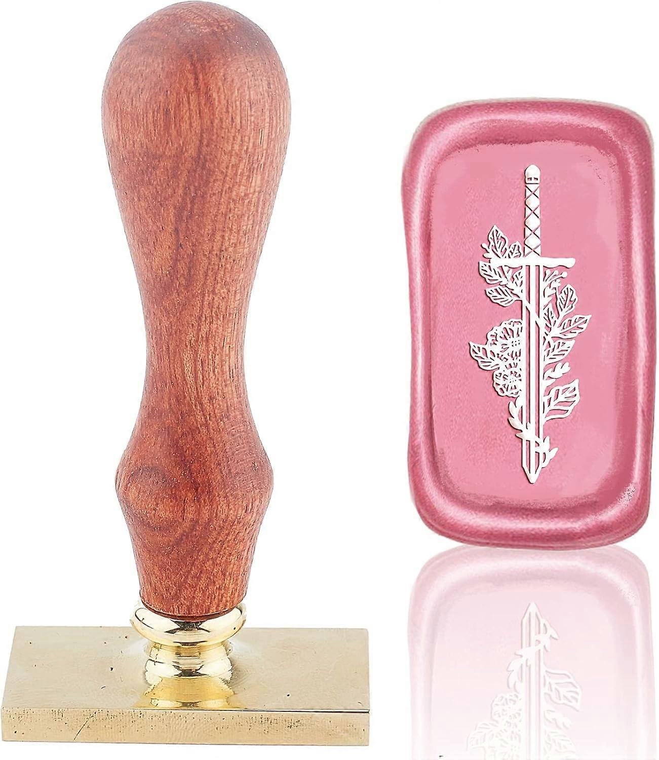 Wax Seal Stamp Flower Sword Vintage Brass Square Head Wooden Handle Removable Sealing Wax Stamp 25mm for Envelopes Wedding Invitations Wine Packages C