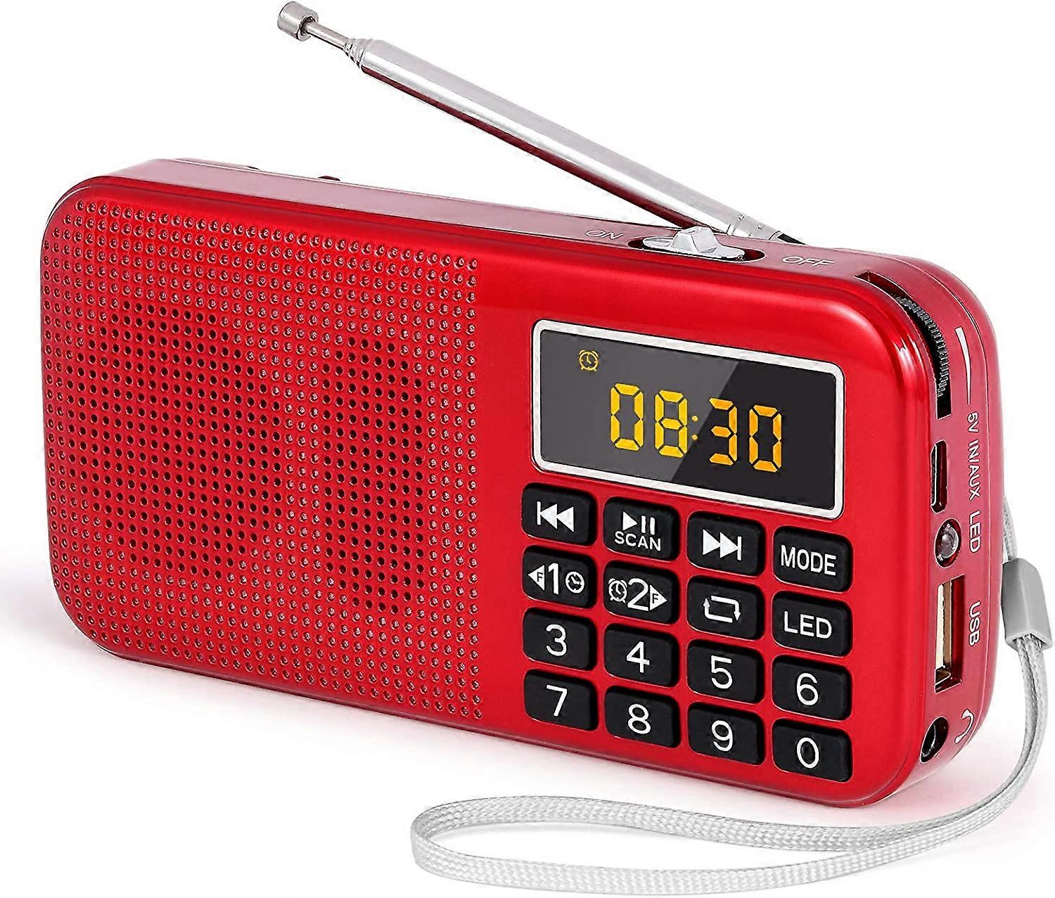 Portable Radio,FM with Large Capacity Rechargeable Battery (3000mAh),MP3/SD/USB/AUX Support,Red