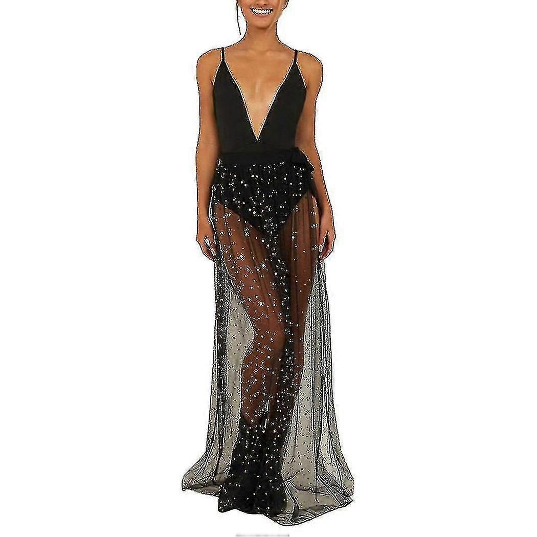 New 2023 Plus Size Sexy Sequin Mesh Tie Skirt