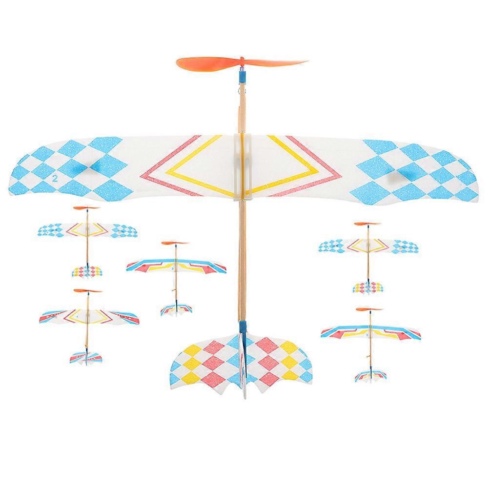 6pcs Simple Airplane Model Outdoor Glider Plane Toy Rubber Band Powered Small Glider Model