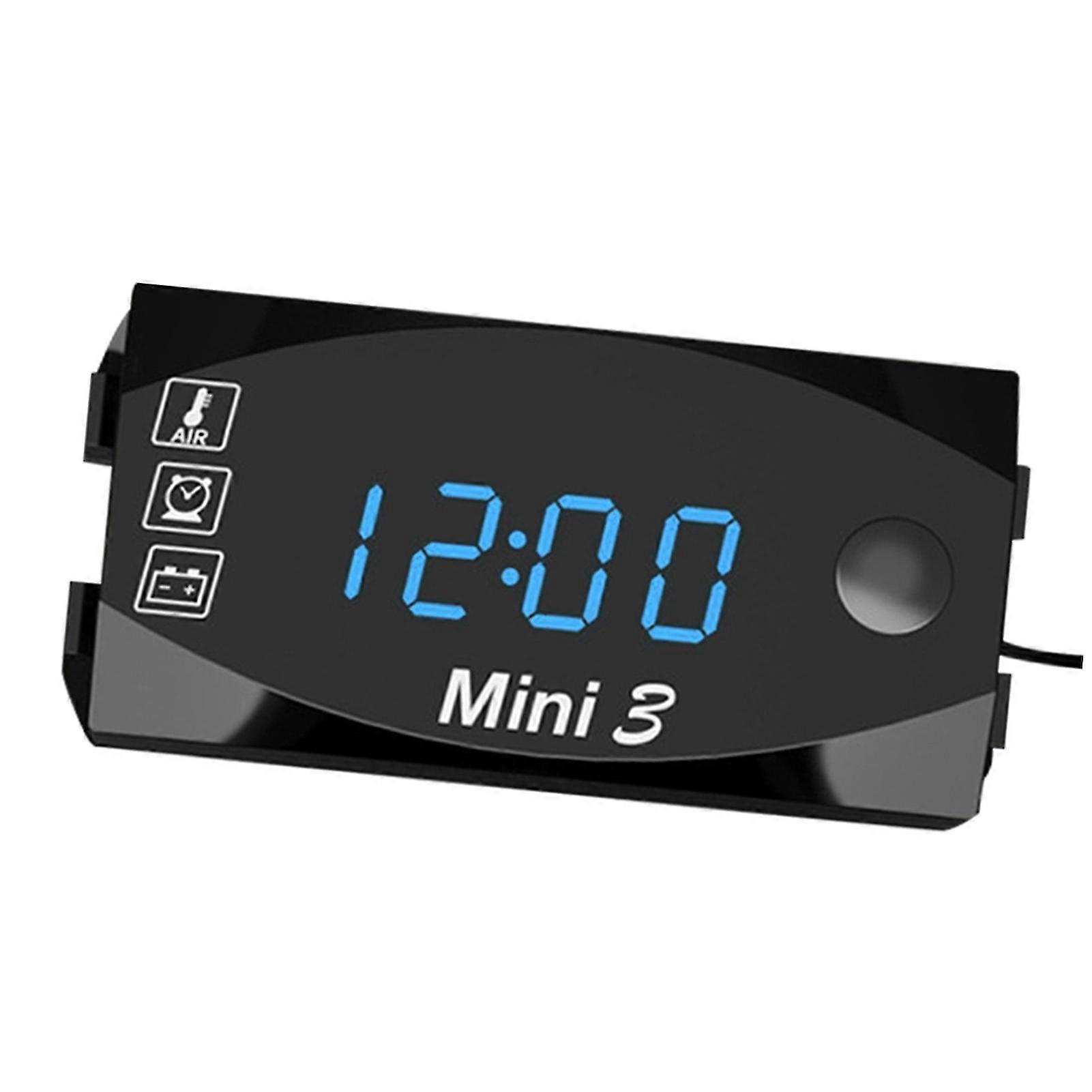 Black Blue Light Motorcycle Dc 6v-30v 3 In 1 Digital Time Clock + Thermometer +voltage Voltmeter Ip67 Waterproof Tester Battery Moniter Gauge For Car