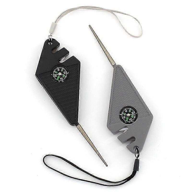 Survival Tool Pocket Knife Sharpener, Compass, Whistle, Fish Hook Sharpener, Lanyard Combination Multi Tool For Camping Outdoor (2pcs)
