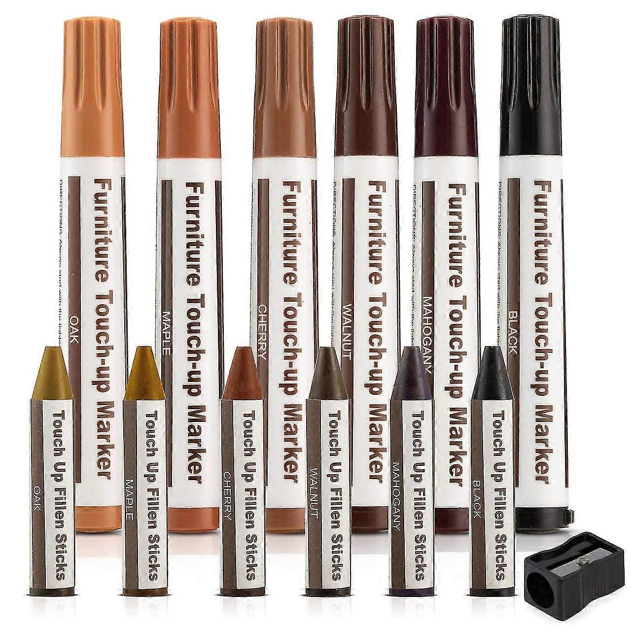 Furniture Repair Kit, Markers & Wax Sticks With Sharpener For Wood, Stains, Scratches, Floors, Tables, Desks
