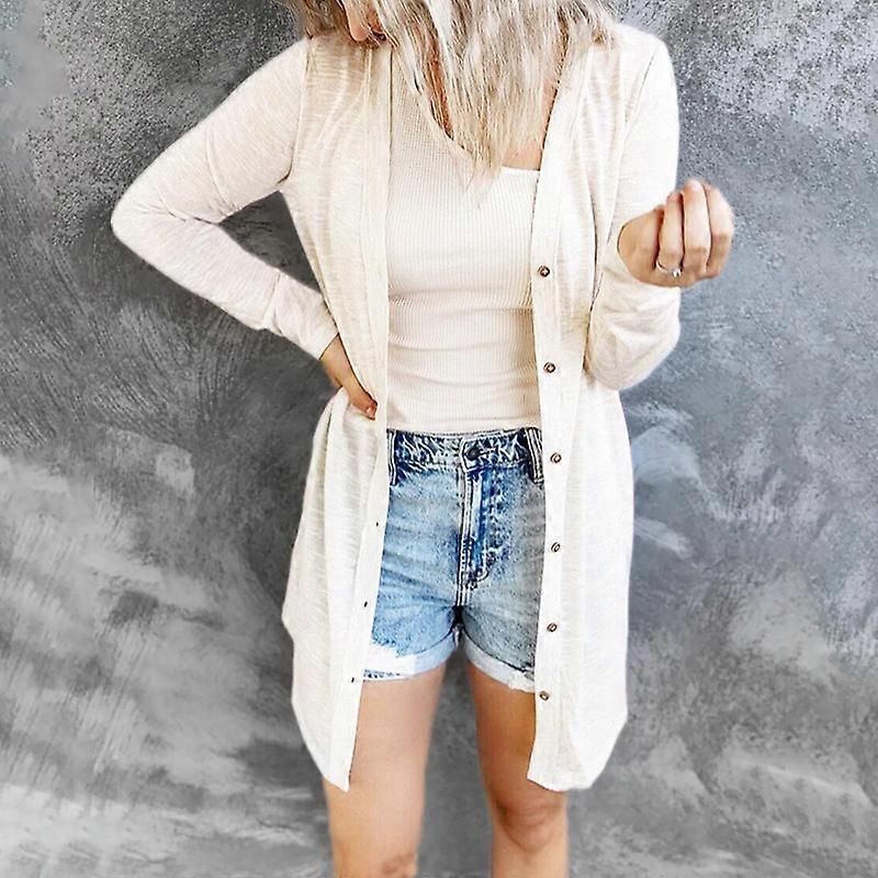 Damen Langer Knopf Einfarbige Casual Langarm Strickjacke