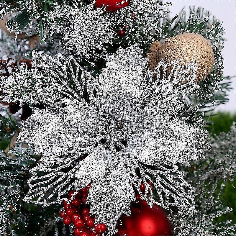 5 قطع 9-16cm بريق اصطناعي زهور عيد الميلاد شجرة عيد الميلاد زينة للمنزل وهمية الزهور عيد الميلاد الحلي العام الجديد ديكور