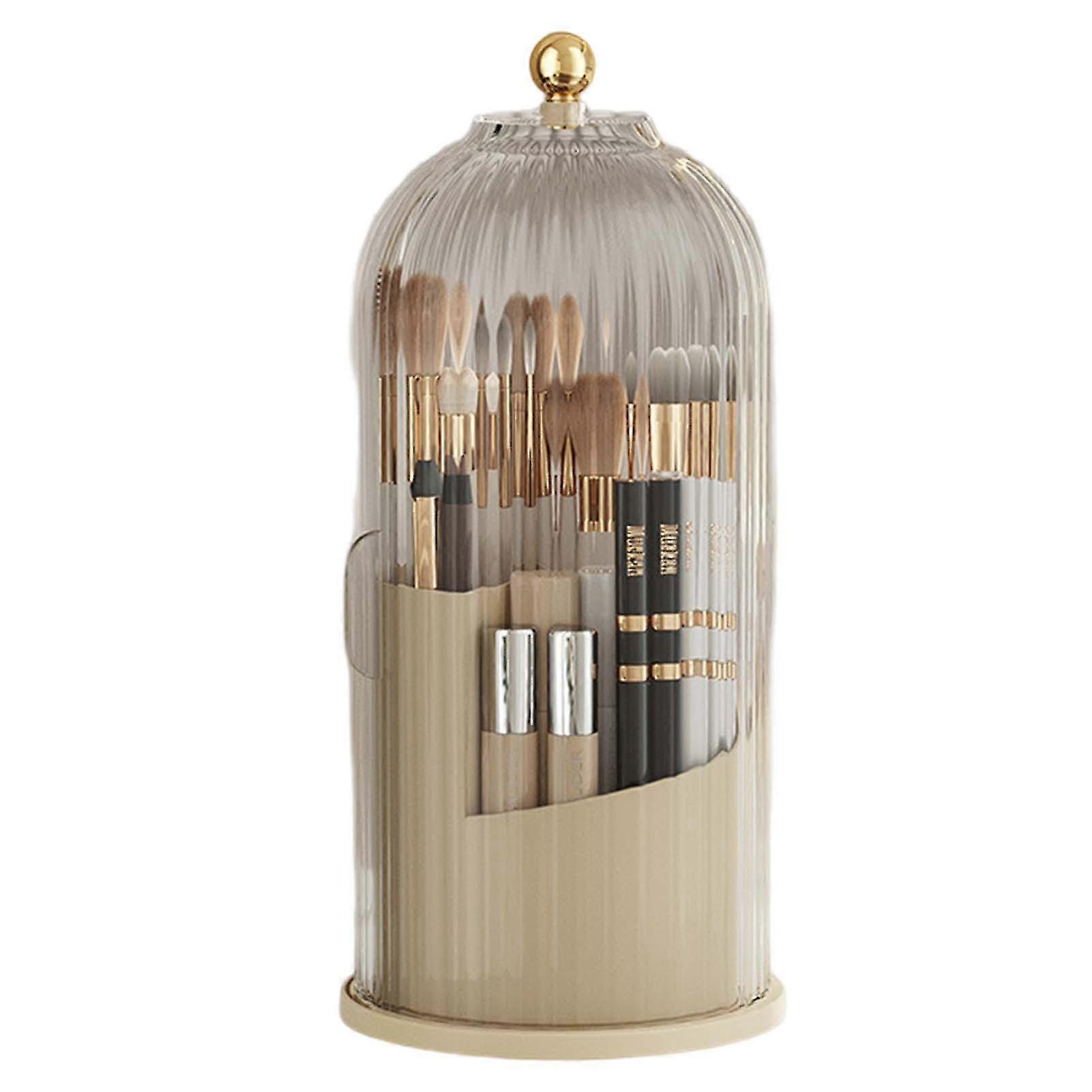 Makeup Brush Holder with Clear Cover 360 Rotatable Desktop Lipstick Storage Box