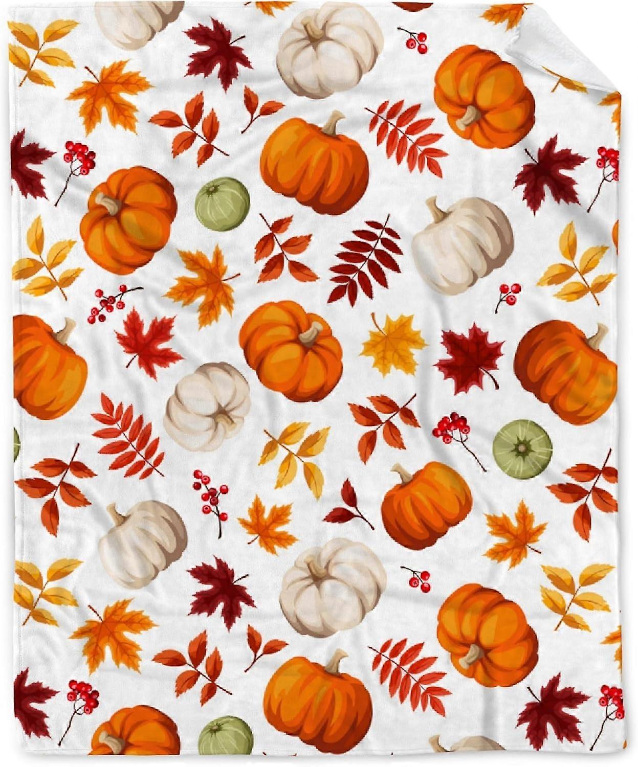Fall Throw Blanket - Thanksgiving Blanket Autumn Decor Gift - Plush Autumn Pumpkin Flannel Blanket Home Decor - Pumpkin Maple Leaf Throw Blanket for A