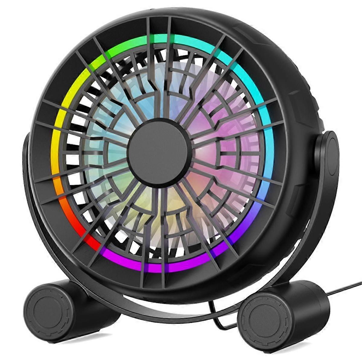 Desktop Convenient USB Small Fan LED Lighting Fan 3 Speeds 360 Rotation USB Power Supply Low Noise and Silent