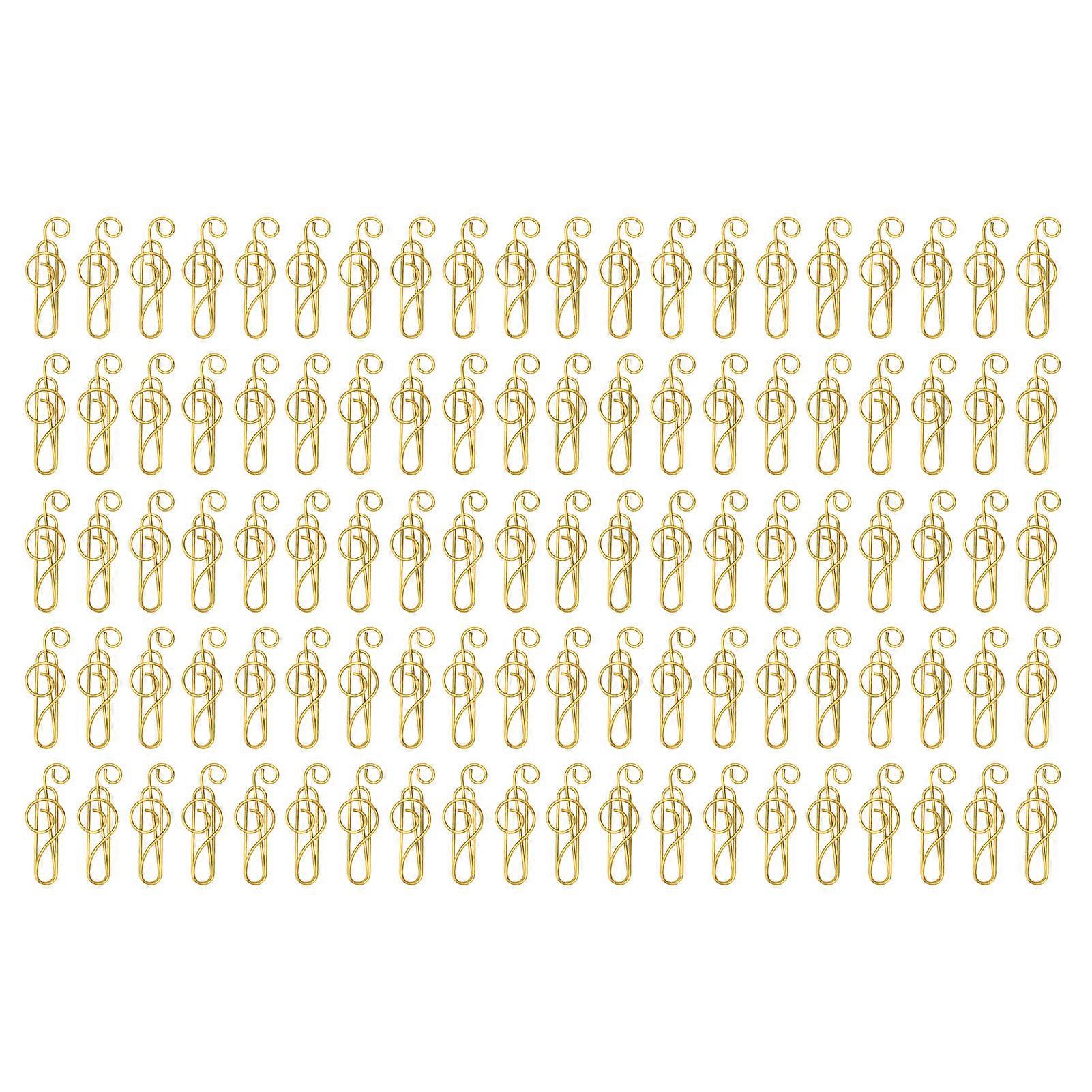 100Pcs Gold Color Fancy Paperclips Music Note Style Anti Slip Metal Box Packed Cute Paper Clips for Notebook Scrapbook Bookmark