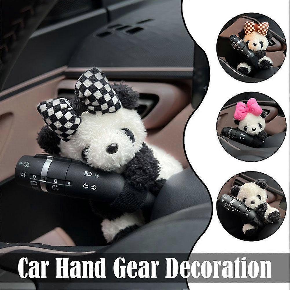 Car Cute Bowknot Panda Wiper Turn Signal Switch Ornaments Auto Plush Doll