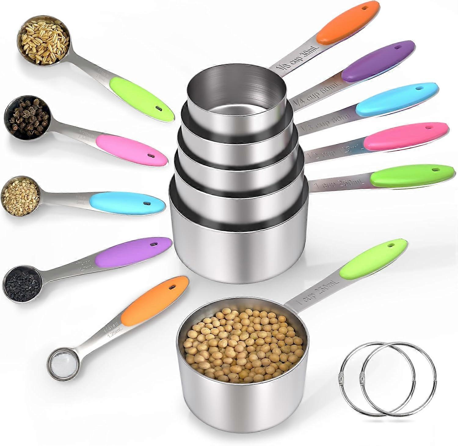 10 Piece Stainless Steel Nesting Measuring Cup Set with Handle, Dishwasher Safe, Kitchen Baking Tools