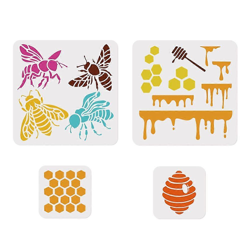 1套4件4款蜂窝主题PET镂空绘画模板，用于DIY剪贴簿相册蜜蜂150~300x150~300mm 1件/样式