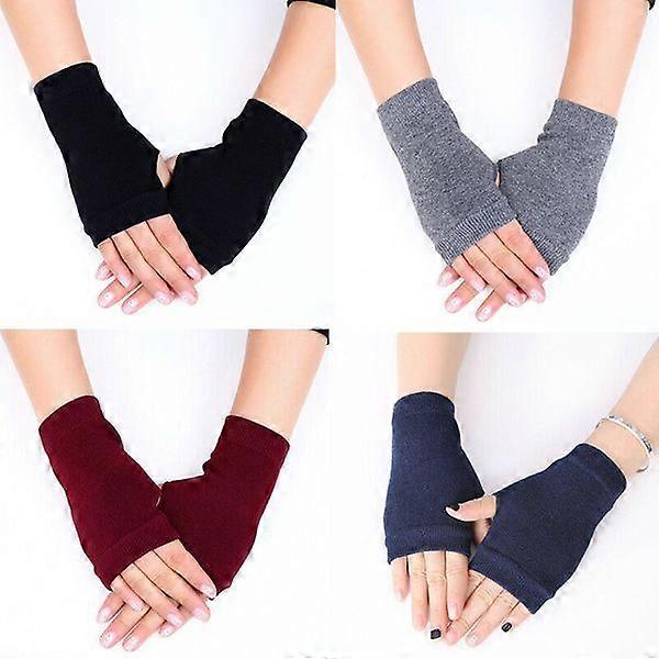 2 pares de luvas de inverno quentes de caxemira sem dedos (cor aleatória)