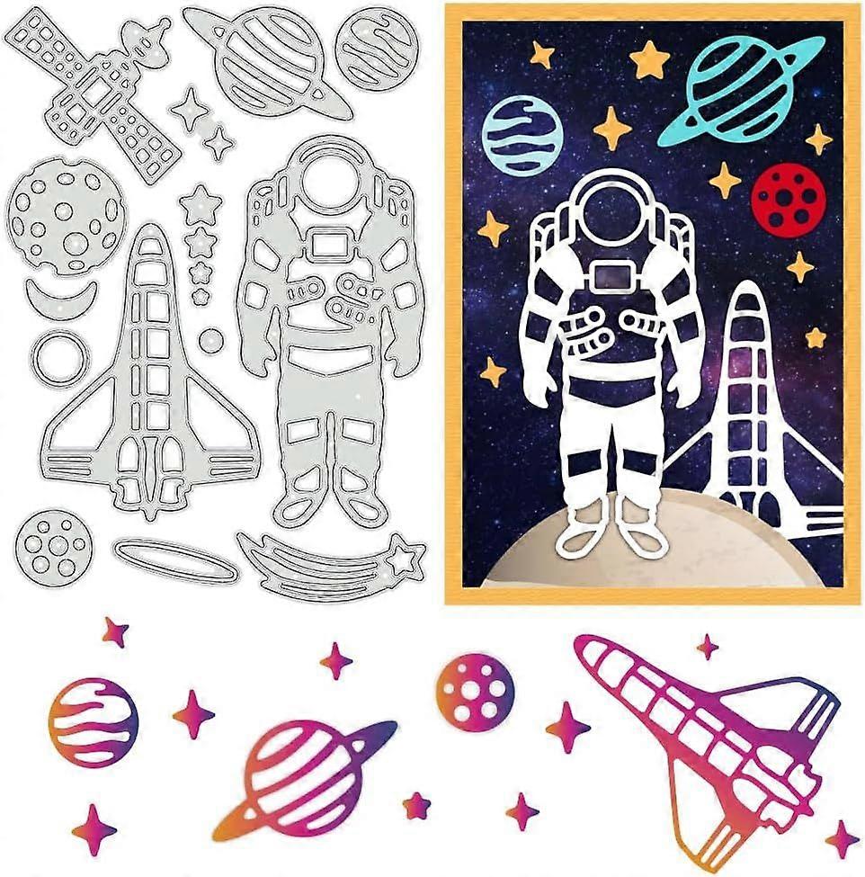 Astronaut Cutting Dies Cosmic Element Metal Stencils Spaceship Moon Decorative Embossing Stencils for Scrapbooking Photo Album Greeting Card Making 0.