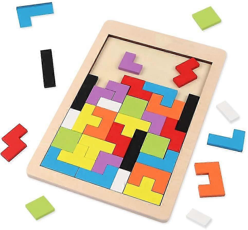 Wooden Blocks Puzzle Brain Teasers Toy Tangram Jigsaw Intelligence Colorful 3d Russian Blocks Game Educational Gift For Kids
