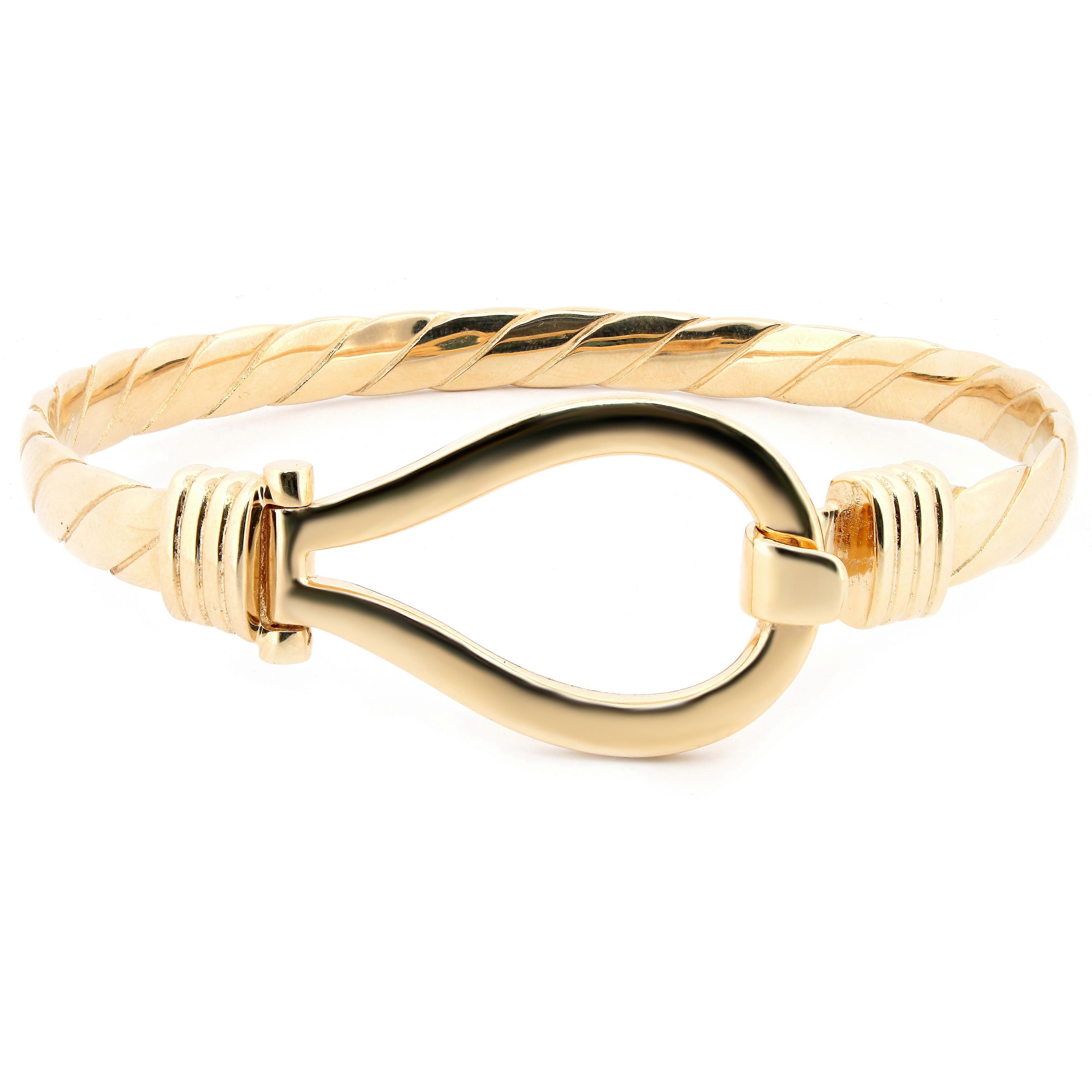 Jewelco London Men's Solid 9ct Yellow Gold Hook Fitting Noose Rope Loop Stirrup 7mm Bangle Bracelet