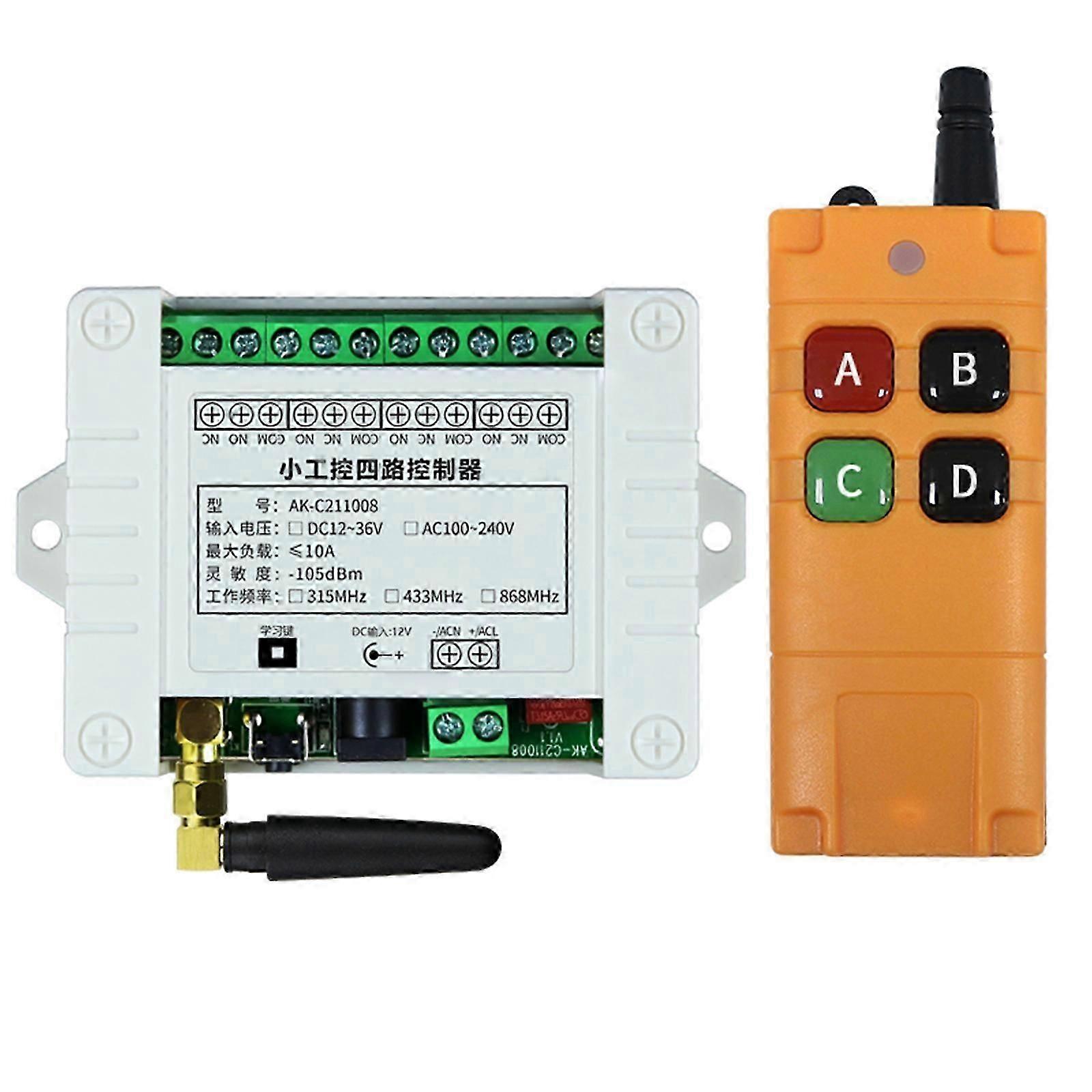 Universal Remote Control 433Mhz DC12V 24V 220V 4CH Relay Receiver and Transmitter Wireless RF Remote for Garage Door