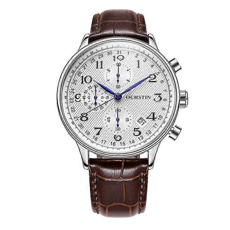 Quartz Men Leather Watch Ochstin 6050c Silver Coffee