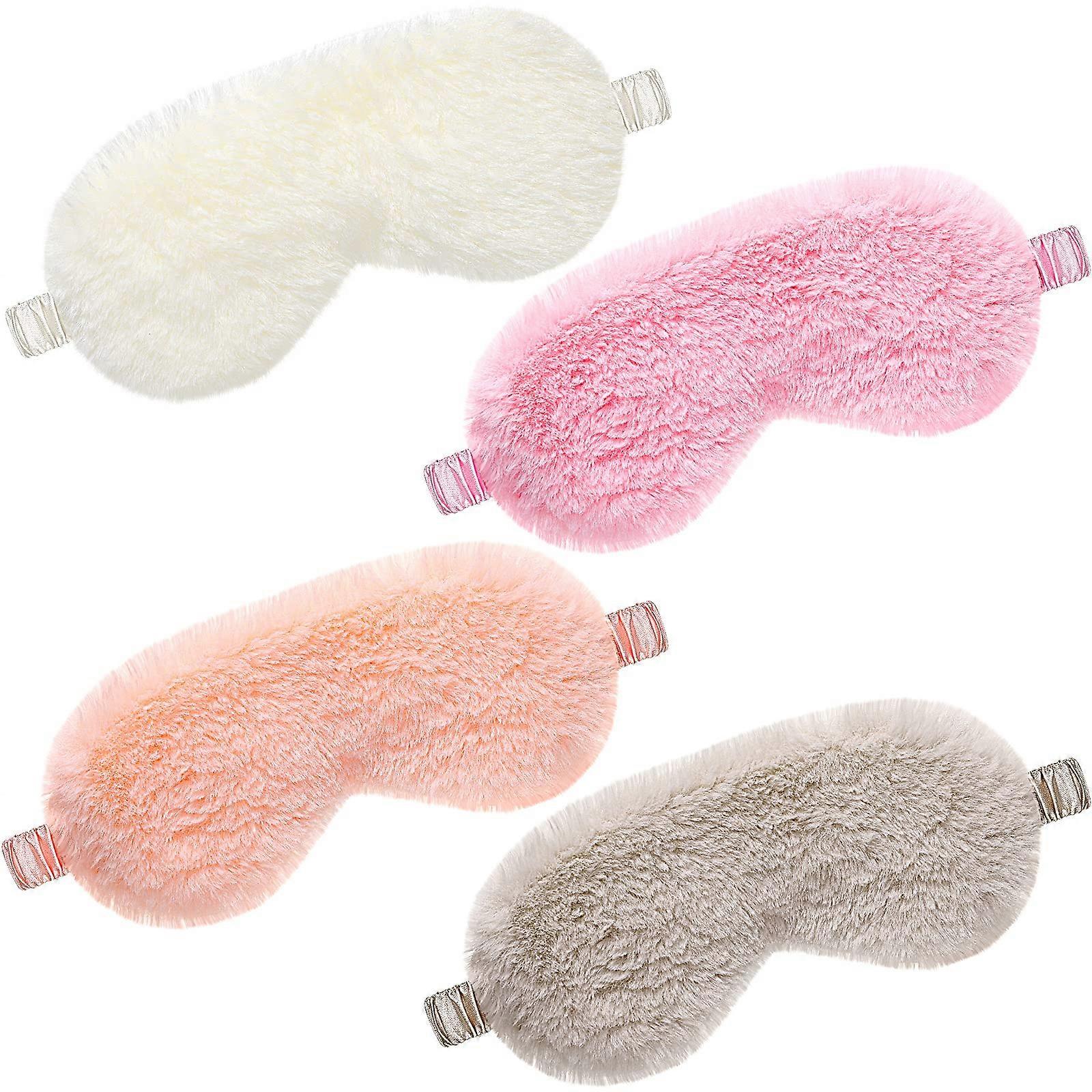4-Pack Plush Eye Mask Set with Adjustable Satin Covers for Travel, Naps, Sleep, and Light Blocking