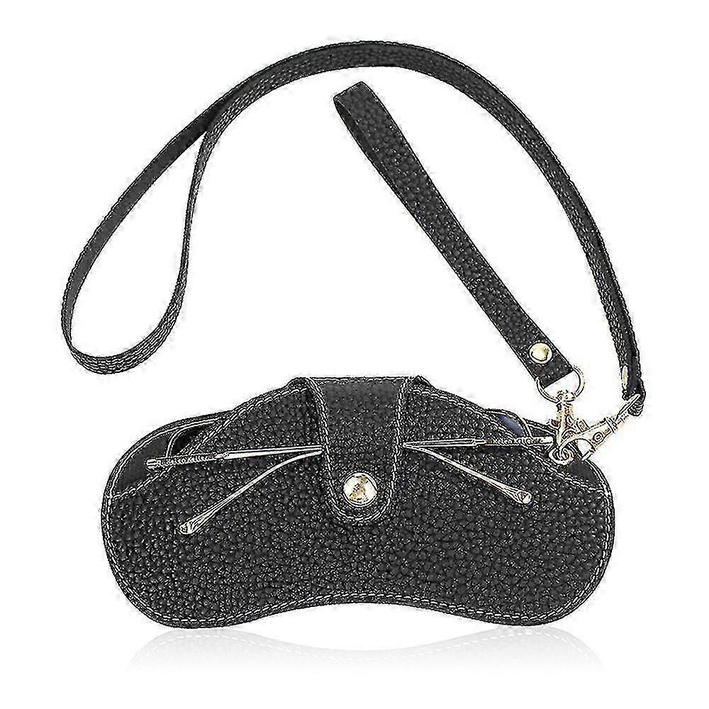 Retro Pu läder glasögon väska solglasögon fodral bärbart skydd hängande hals