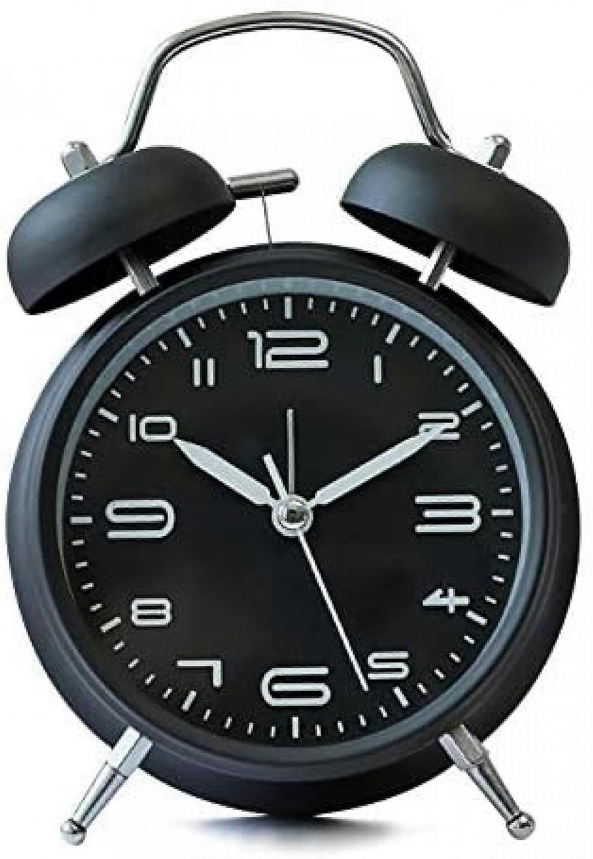 4 inches Twin Bell Alarm Clock with Backlight,Silent Non-Ticking,Battery Operated,Loud Wake Up Alarm Clock(Black)