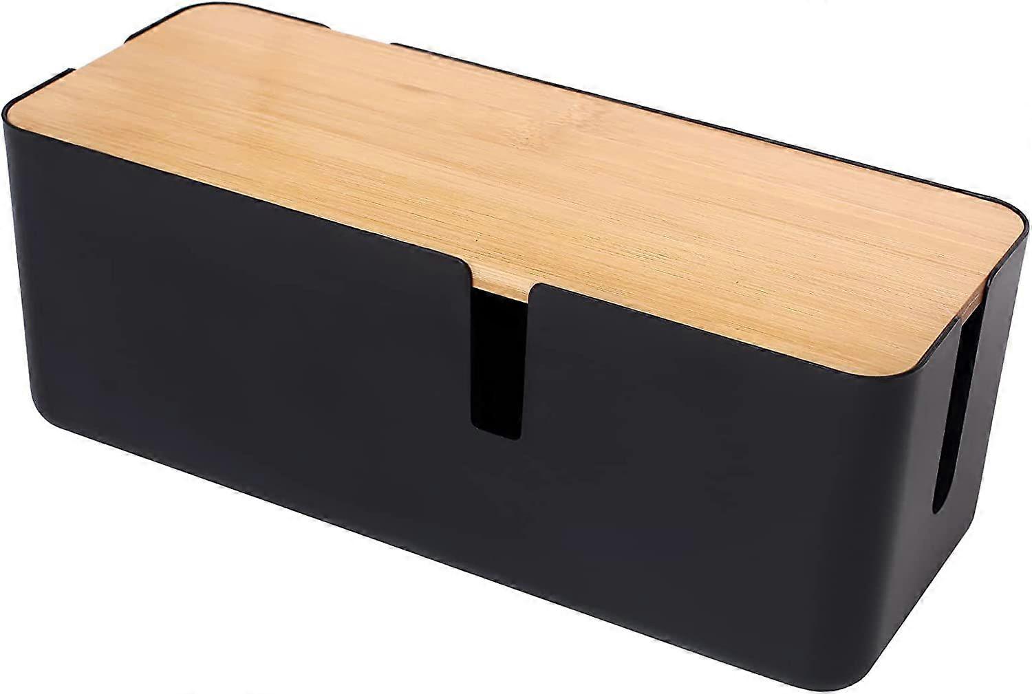 Cable Management Box with Bamboo Lid Small Cable Organizer Box for Extension Cord Power Stripe Surge Protector Wire Management Concealer Organizer Cov