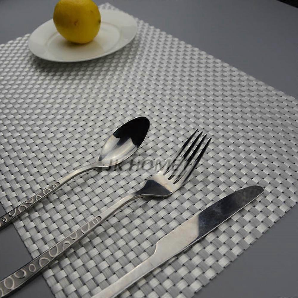 4Pcs/lot Luxury Weave Dinner Placemats PVC Place Table Mats Best Gold Silver Tableware Dinnerware Kitchen Table Pads Tools