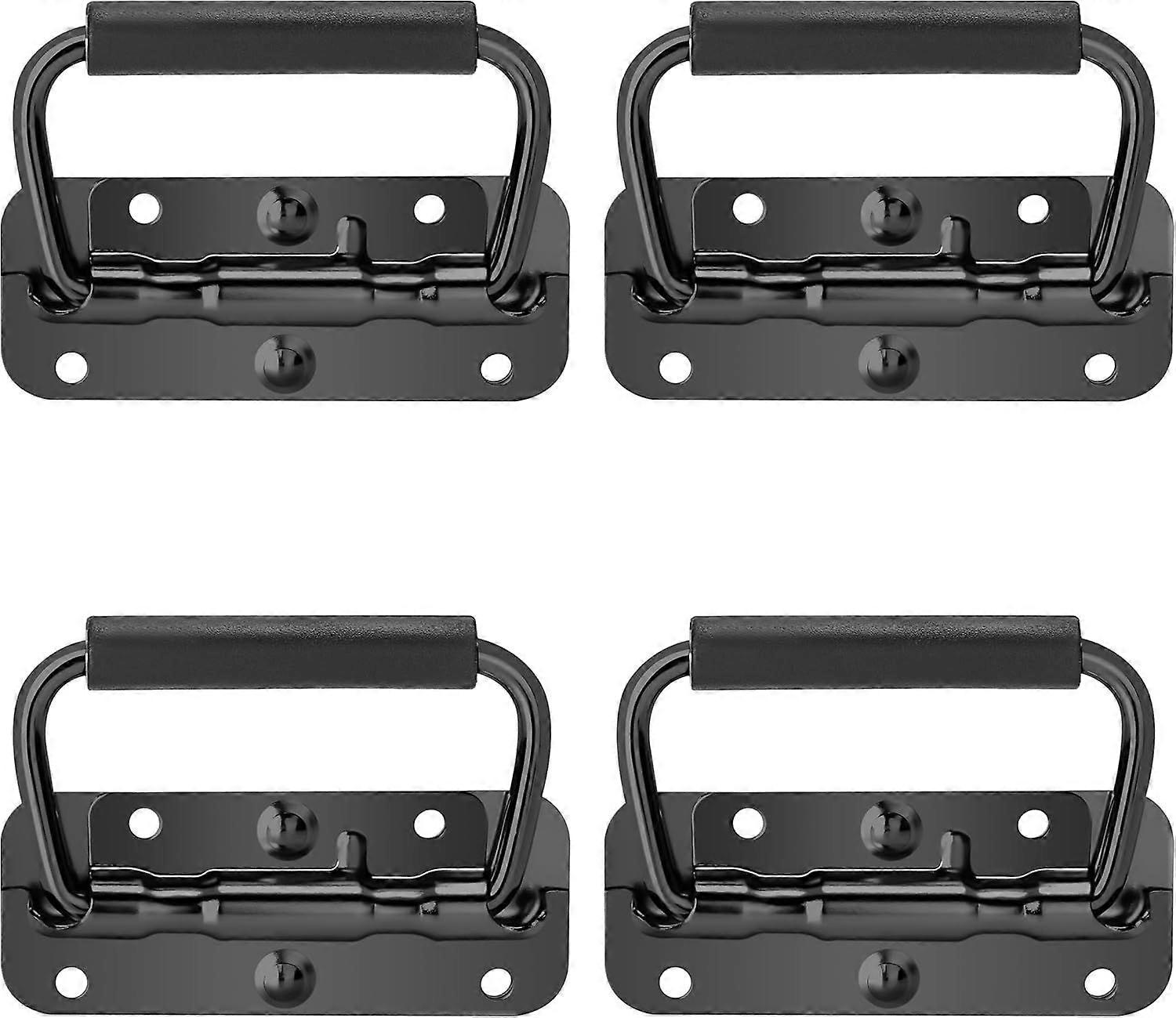 Folding Box Handle, 4 Pcs Stainless Steel Folding Crate Handles Spring Loaded Handle with Rubber Grip for Tool Boxes or Storage Boxes, 100x40mm (Blac