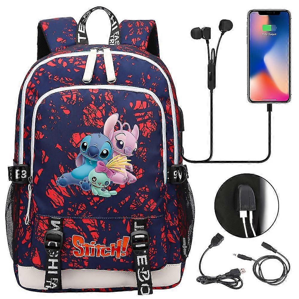 Lilo &; Stitch Usb Charging Backpack Σχολική τσάντα Μαθητής Δημοτικού Γυμνασίου Αγόρια Κορίτσι Αδιάβροχα σακίδια μεγάλης χωρητικότητας
