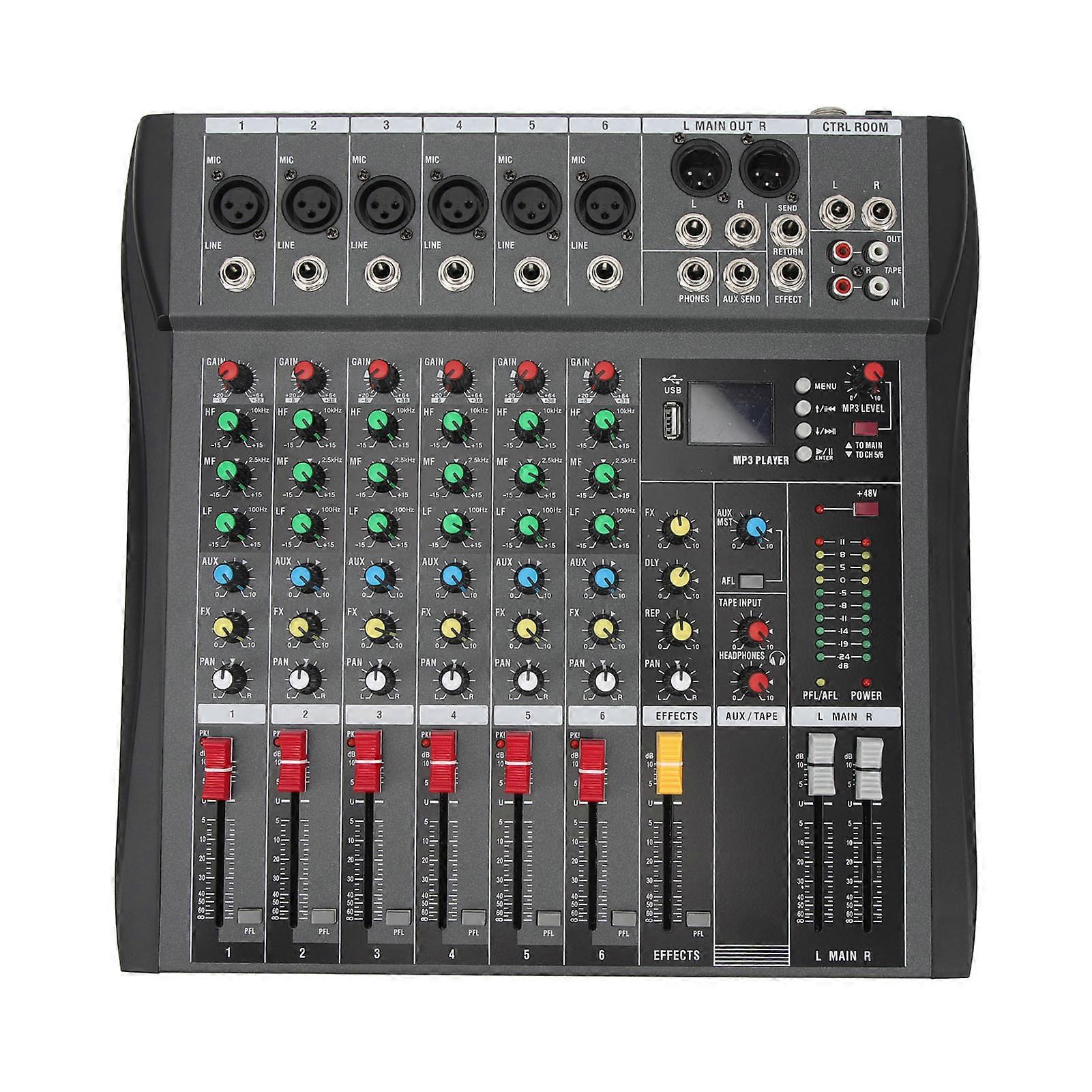 Audio Mixer 6 Channel Streaming Mixing Console Sound Board for DJ Studio AC100~240V with Bluetooth 