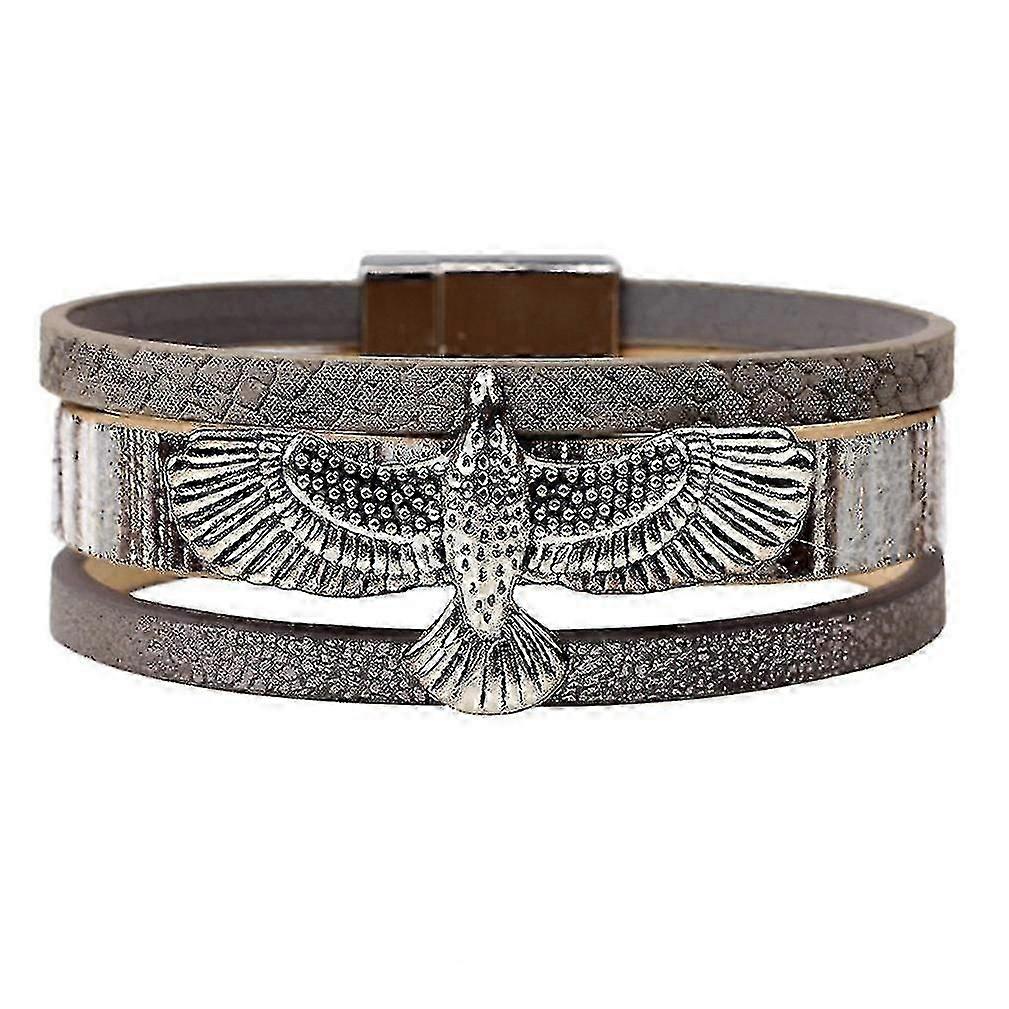 Multi-lap Winding Leather Bracelet With Flying Eagle Accessory