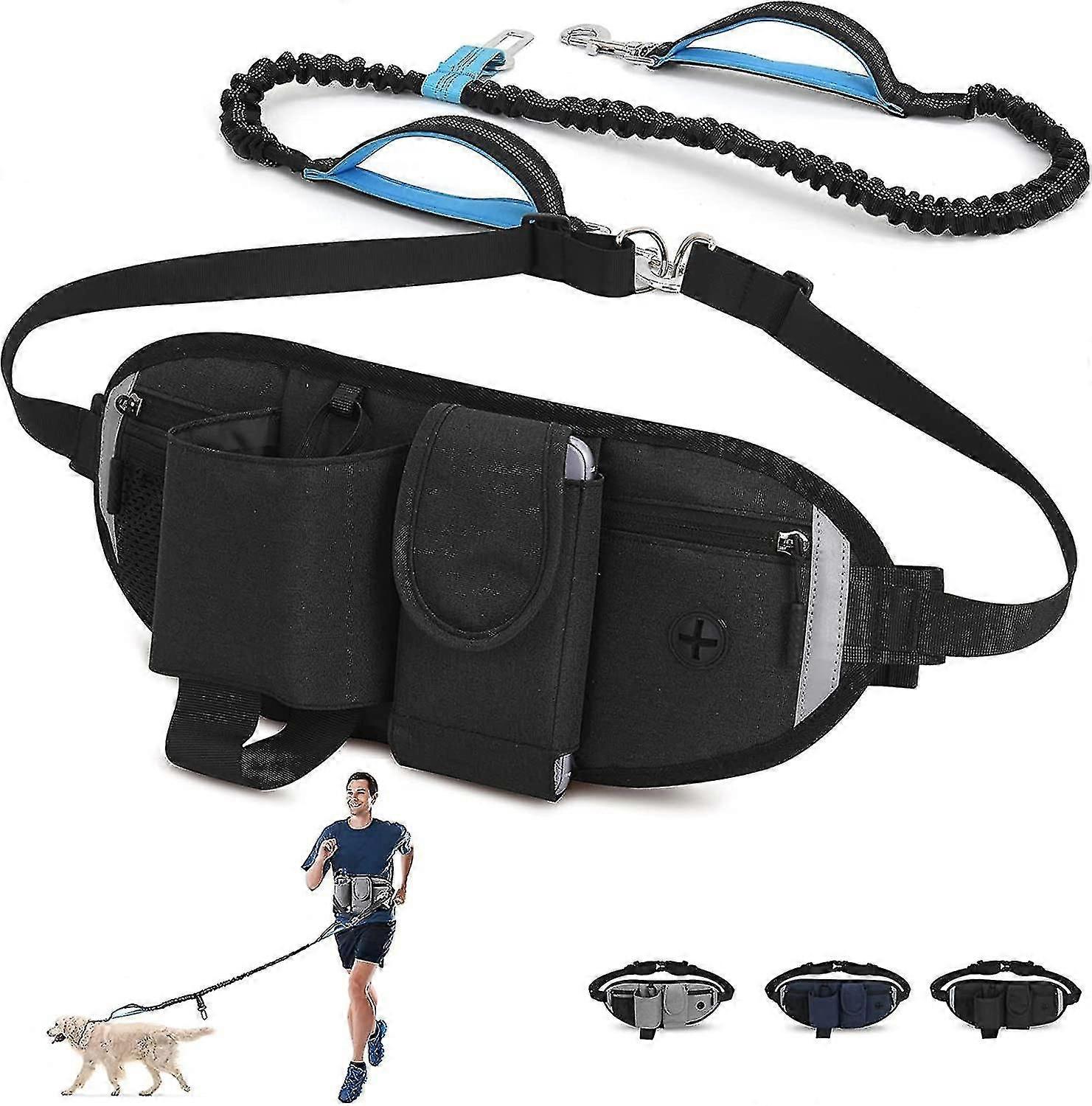 Hands Free Dog Leash For Dogs With Heavy-duty Traffic Handle, Retractable Dog Leash, Adjustable Waist Belt With Pouch