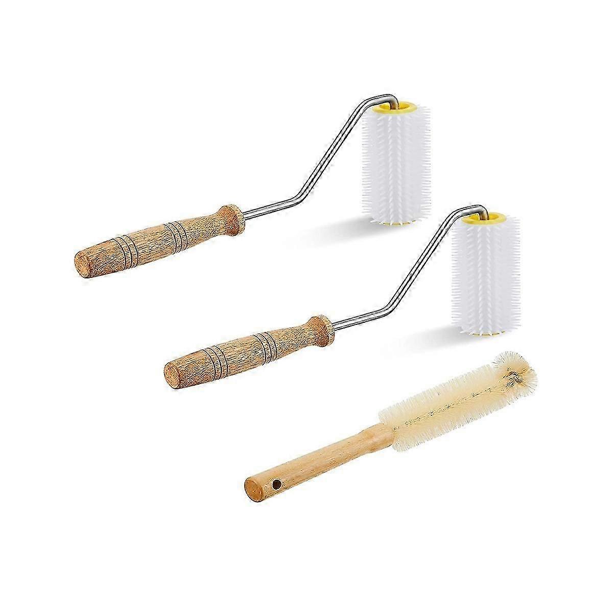 2026 New 3 Pcs Honey Extractor Uncapping Needle Roller Beekeeping with Cleaning Bee Brush for Honey Extracti