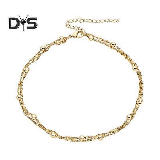 Women Anklet 2 Layers Lobster Clip Adjustable Extended Chain Waterproof Alloy Solid Color Lightweight Vacation Beach Ankle Jewelry
