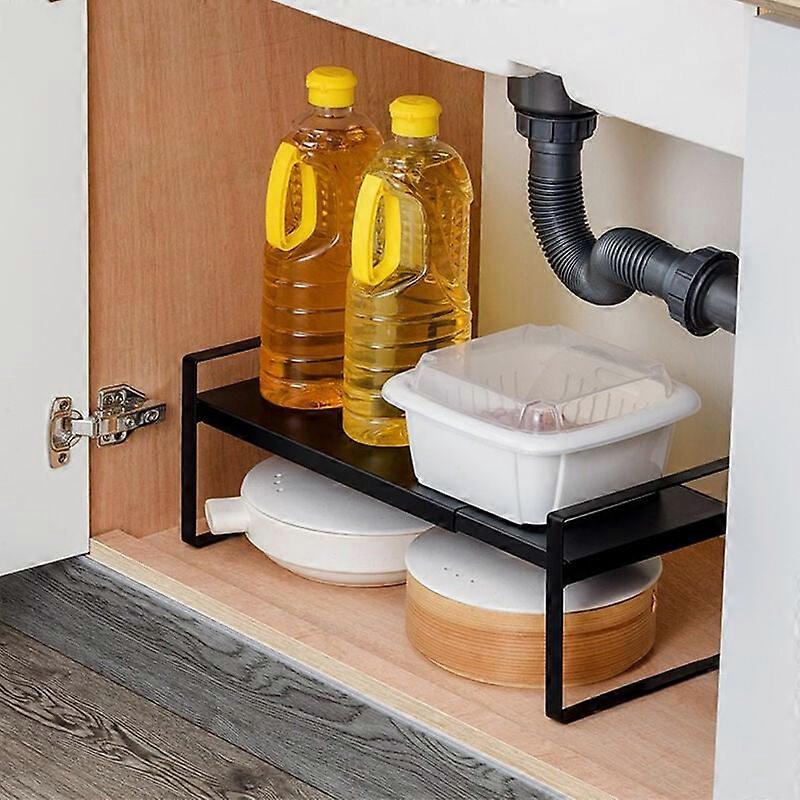 Stackable Kitchen Counter Shelf, Easy Assembly Height Adjustable Organizer, Sturdy Iron Construction For Multifunctional Storage Solutions