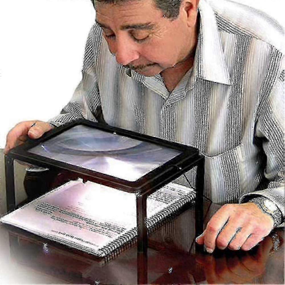 Full Page Reading Magnifier Large Handheld Rectangular Magnifying Glass With 4 Led Lights 3x Magnifier For Elderly Reading, 2 Aa Batteries (not Includ