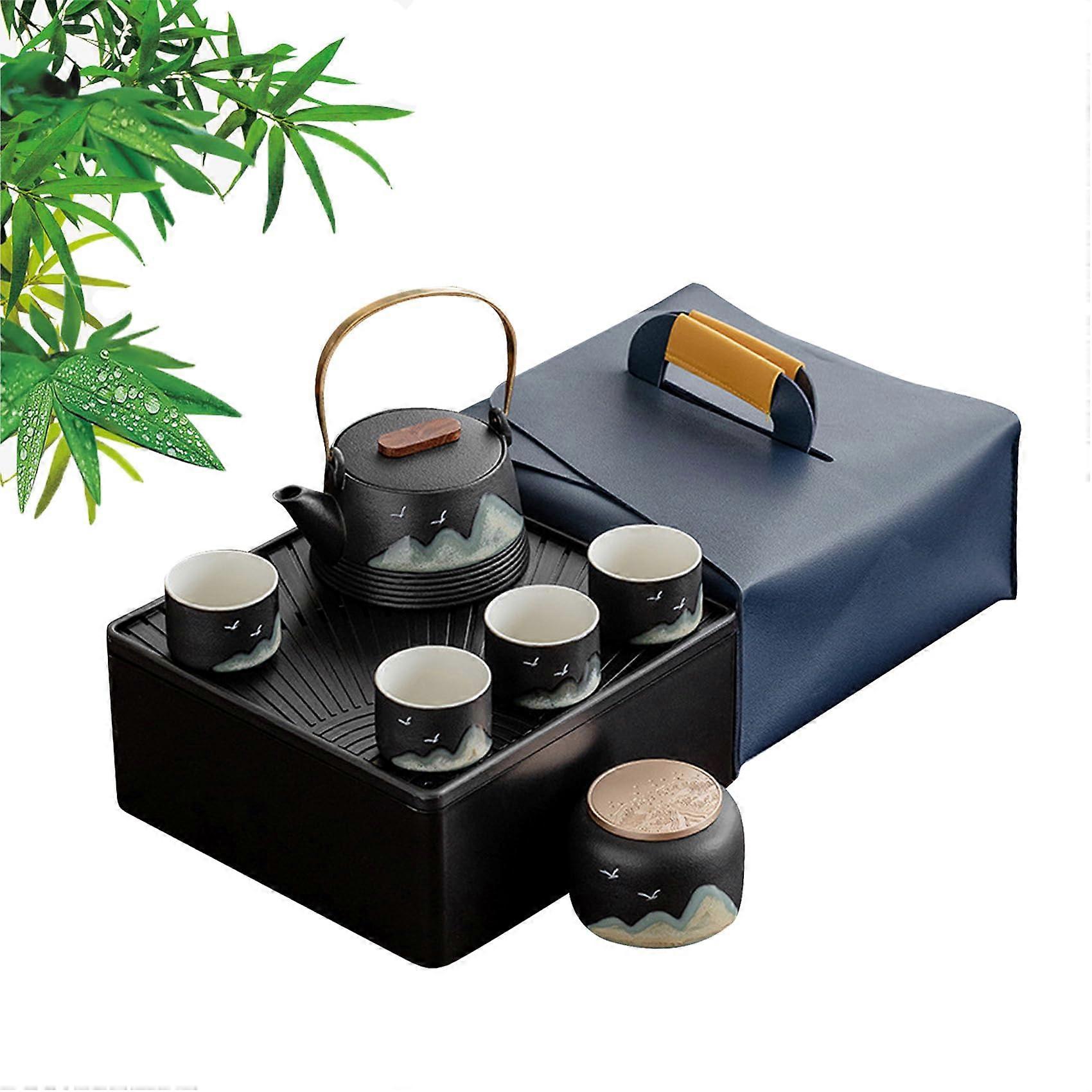 Porcelain Chinese Tea Set For Travel And Home Use, Portable Case Included, Traditional Style