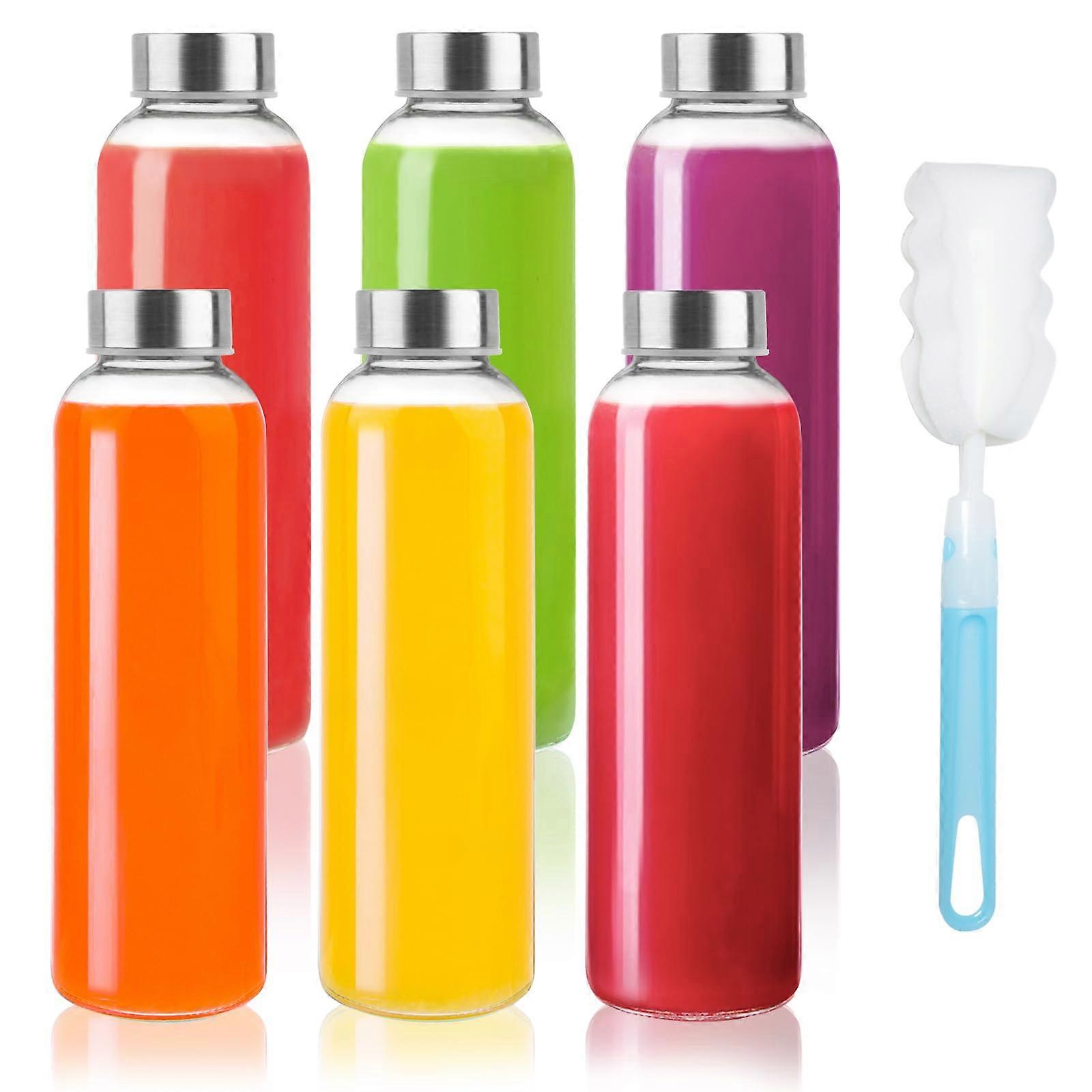 6 Pack Clear Glass Water Bottles for Juicing and Smoothies 16oz