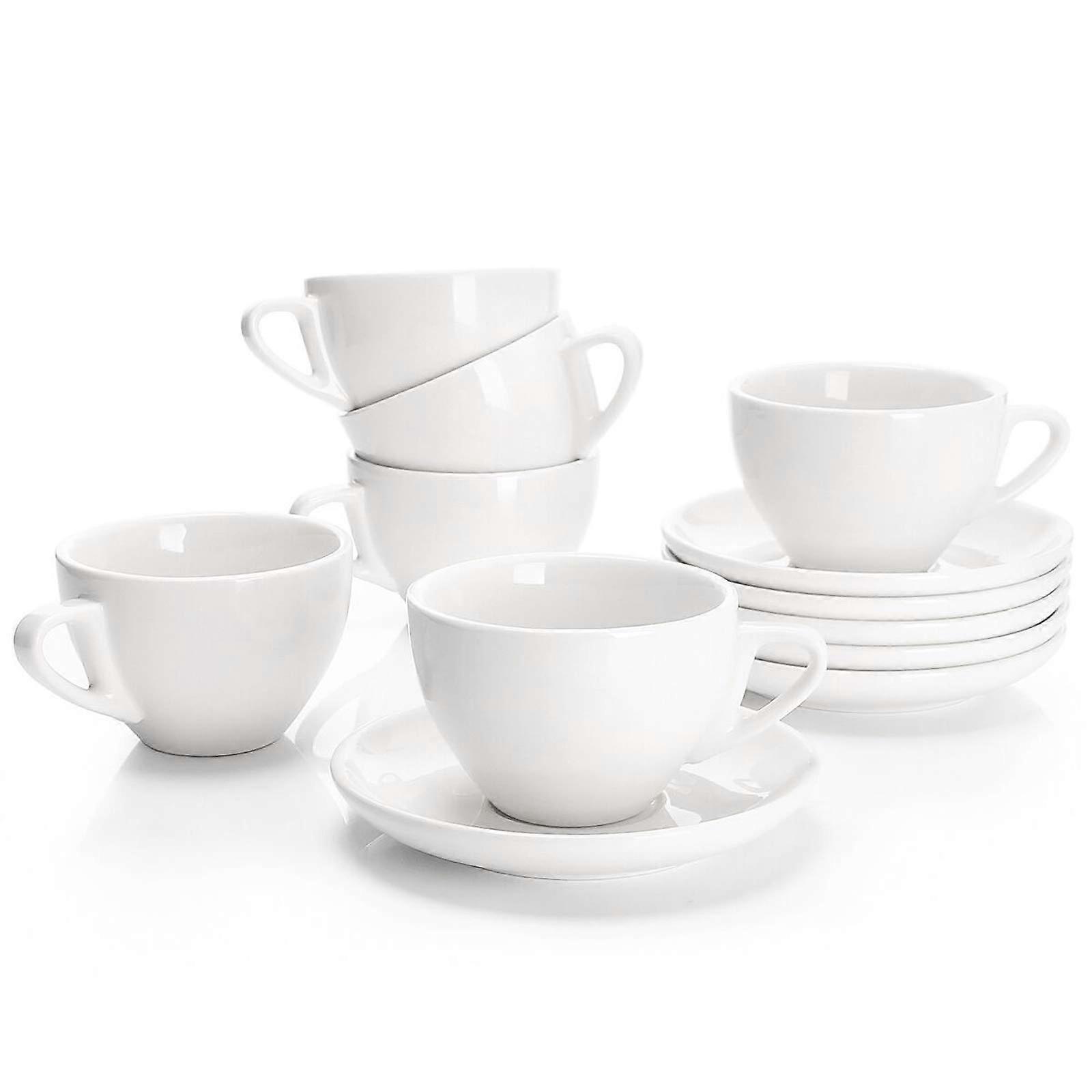 6 Ounce Porcelain Double Espresso Cappuccino Cups with Saucers 6