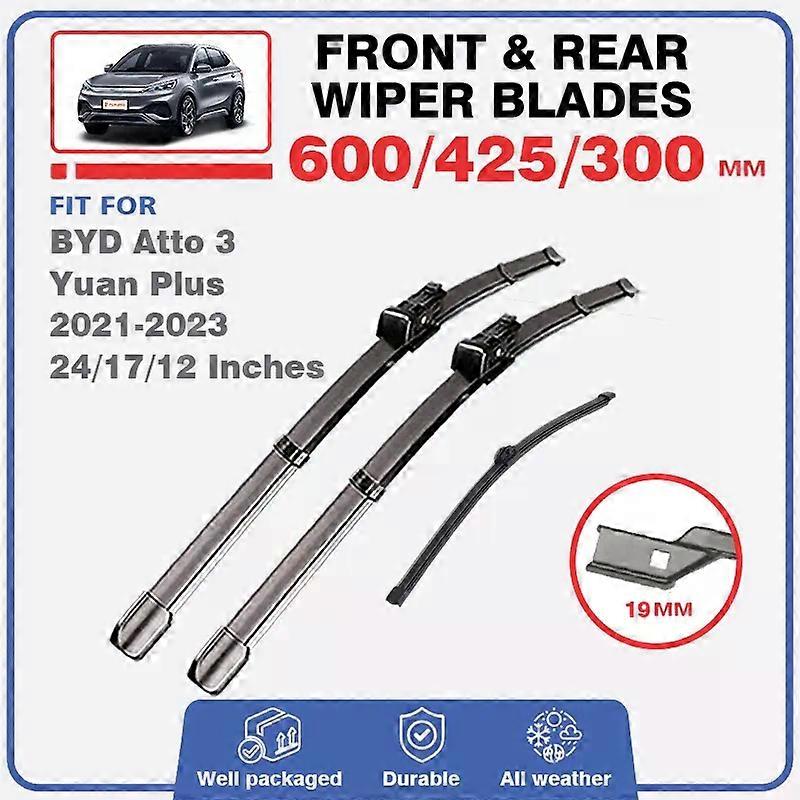 For Front Rear Windshield Wiper Blades For BYD Atto 3 Yuan Plus Atto3 2021 2022 2023 Windscreen Window Brushes 24"17"12" Accessories