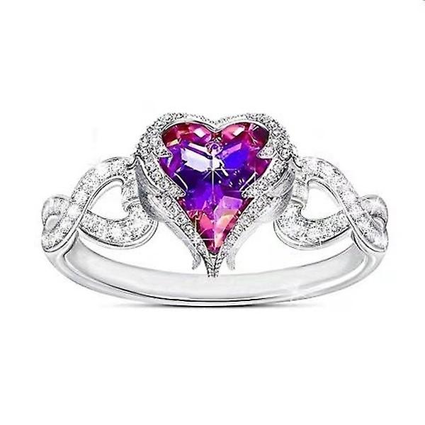 Exquisite Mode Creative 925 Silber Rose Blau Lila Kristall Herz Kristall Ring Lady Ring Engel Flügel
