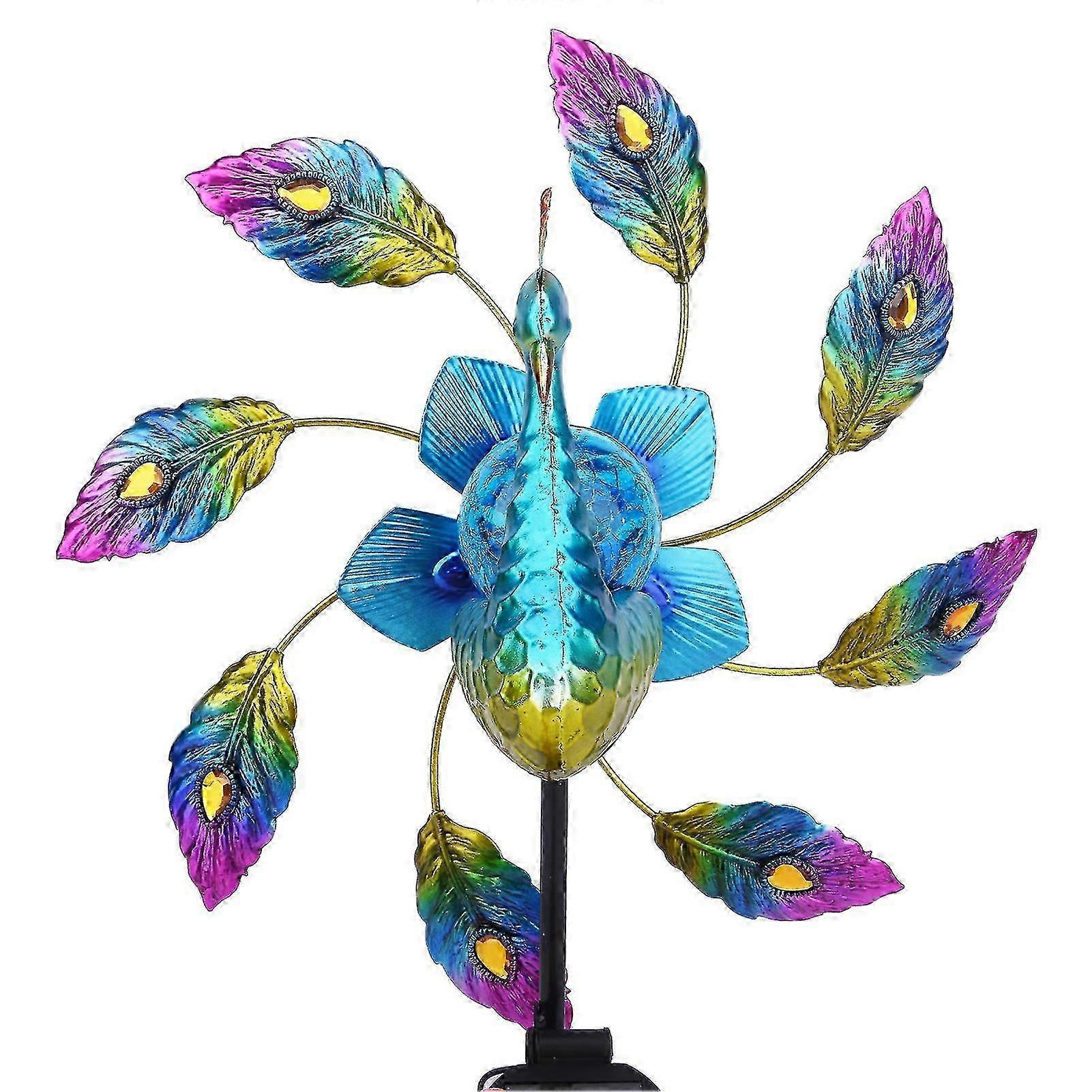 Solar Powered Garden Light Landscaping Waterproof Peacock Shape Wind Turntable